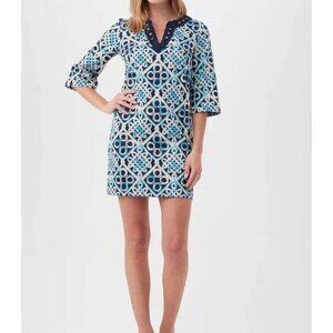 TRINA TURK Women’s 12 Cotton Knotty Print Embroidered V-Neck Zipped‎ Shift Dress